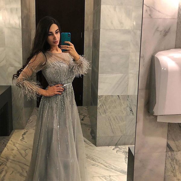 long sleeves evening dress 2020 o-neck a-line luxury feather beads handmade tuttle formal party gowns lj201120, White;black
long sleeves evening dress 2020 o-neck a-line luxury feather beads handmade tuttle formal party gowns lj201120, White;black