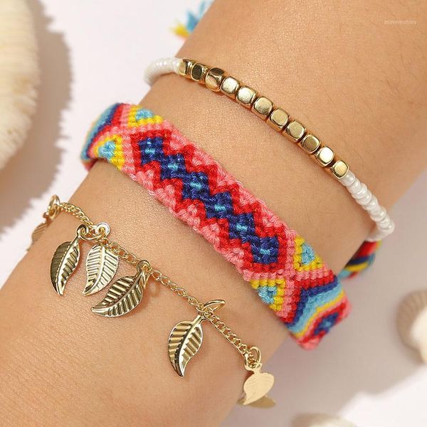3pcs/set boho leaf pendant gold chain bracelets for women ethnic style cotton rope weave handmade beaded charm bracelet jewelry1, Golden;silver
3pcs/set boho leaf pendant gold chain bracelets for women ethnic style cotton rope weave handmade beaded charm bracelet jewelry1, Golden;silver