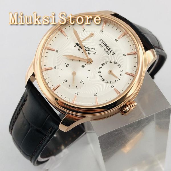 corgeut 40mm luxury power reserve rose gold case white dial waterproof seagull movement men's automatic watch, Slivery;brown
corgeut 40mm luxury power reserve rose gold case white dial waterproof seagull movement men's automatic watch, Slivery;brown