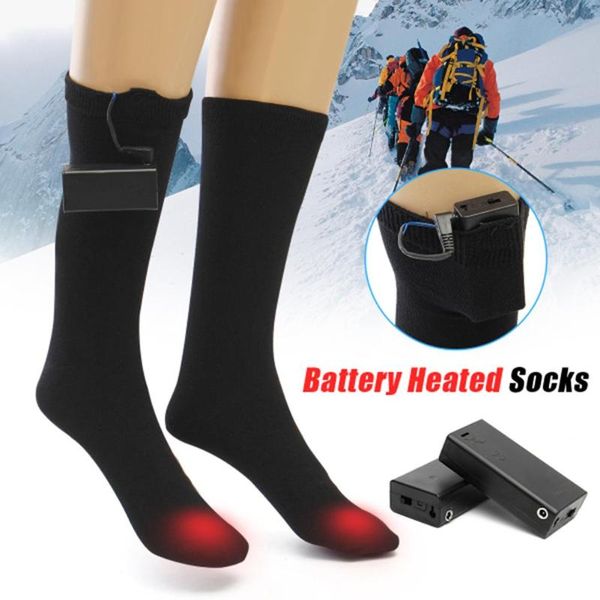 sports socks warmer electric heated rechargeable battery breathable cotton, Black