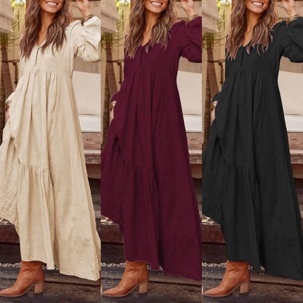 zanzea plus size women casual long sleeve pleated party dress elegant v neck pockets long maxi dresses fashion bohemian vestidos1, Black;gray
zanzea plus size women casual long sleeve pleated party dress elegant v neck pockets long maxi dresses fashion bohemian vestidos1, Black;gray