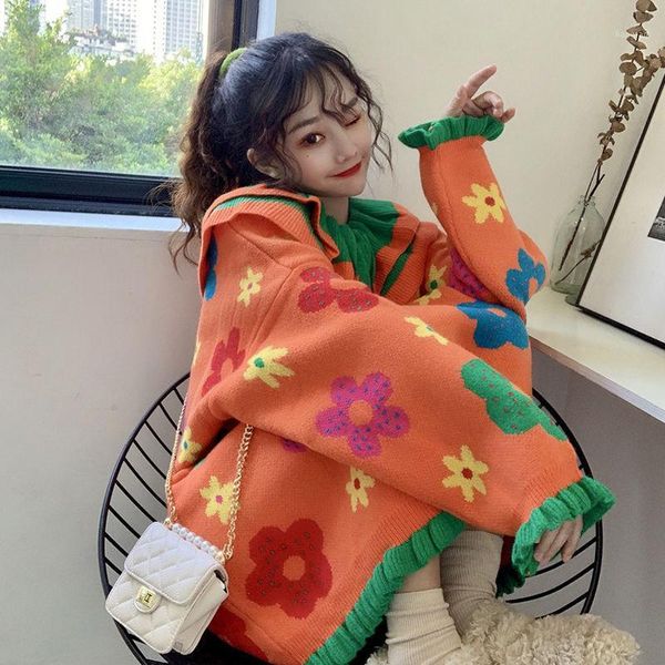 autumn winter doll collar thicked flower print knit sweater ins conteast color patchwork long sleeve pull femme new1, White;black
autumn winter doll collar thicked flower print knit sweater ins conteast color patchwork long sleeve pull femme new1, White;black