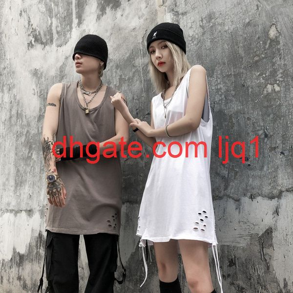 men's summer gaojiechao brand hip hop medium and long sleeveless t-shirt with a perforated cotton vest at the bottom, White;black
men's summer gaojiechao brand hip hop medium and long sleeveless t-shirt with a perforated cotton vest at the bottom, White;black