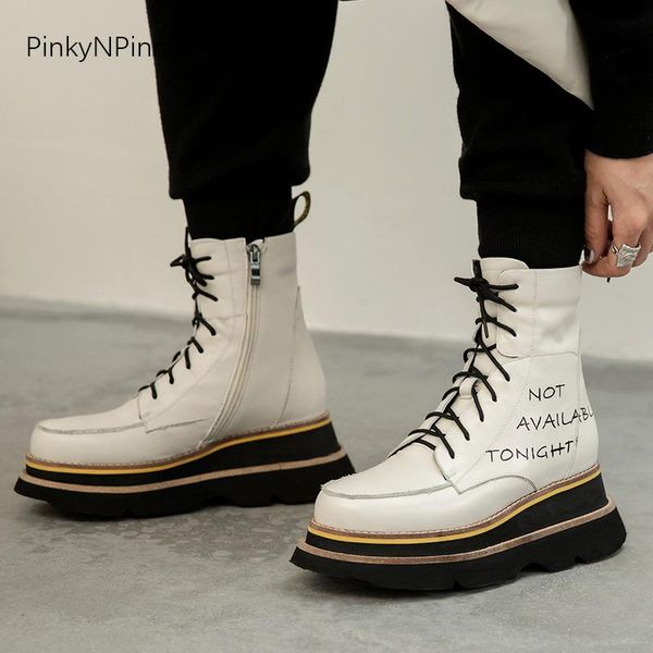 trendy women wedge high heels platform flat ankle boots genuine leather soft cowhide laced up black white street short booties
trendy women wedge high heels platform flat ankle boots genuine leather soft cowhide laced up black white street short booties