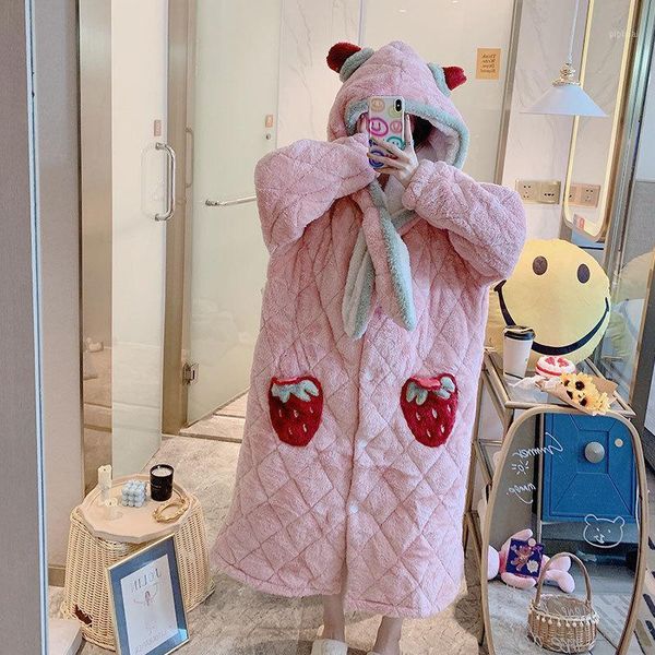 hooded nightgown female autumn and winter flannel loose long robe cute sleepwear1, Black;red
hooded nightgown female autumn and winter flannel loose long robe cute sleepwear1, Black;red