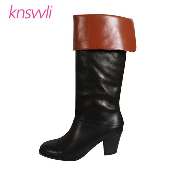 brand chunky heel knight boots women mixed color leather fold party women shoes high heels mid calf boots woman botas de mujer, Black
brand chunky heel knight boots women mixed color leather fold party women shoes high heels mid calf boots woman botas de mujer, Black
