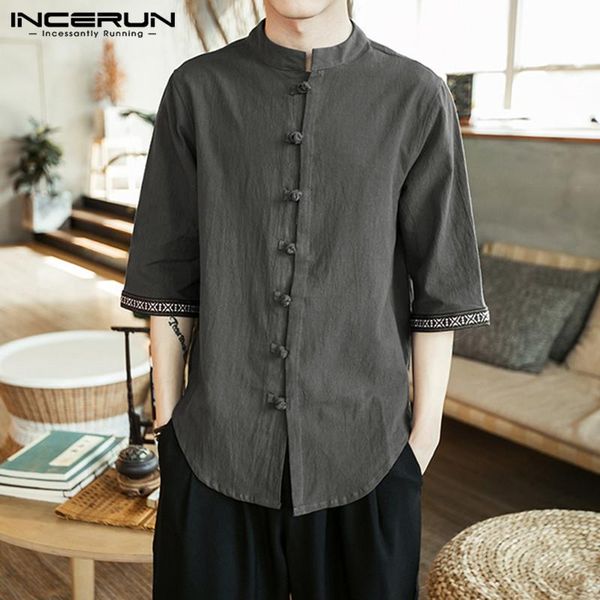 incerun vintage men shirt cotton button 3/4 sleeve 2020 chinese style shirts men solid stand collar casual camisa masculina, White;black
incerun vintage men shirt cotton button 3/4 sleeve 2020 chinese style shirts men solid stand collar casual camisa masculina, White;black