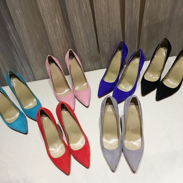 high heels women dress shoes 8.5cm .5cm pointed toe real leather suede designer lady prom pumps red bottom, Black
high heels women dress shoes 8.5cm .5cm pointed toe real leather suede designer lady prom pumps red bottom, Black