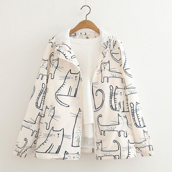women's jackets kawaii graffiti cat cartton print women jacket loose japan style cute white hooded zipper basic coat harajuku preppy ou, Black;brown
women's jackets kawaii graffiti cat cartton print women jacket loose japan style cute white hooded zipper basic coat harajuku preppy ou, Black;brown