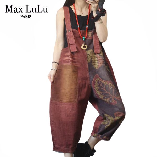 max lulu 2021 spring fashion style ladies floral printed jeans womens vintage denim overalls loose female harem pants plus size c0115, Black;white
max lulu 2021 spring fashion style ladies floral printed jeans womens vintage denim overalls loose female harem pants plus size c0115, Black;white