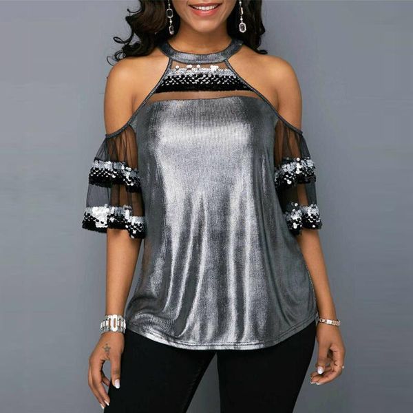 women's blouses & shirts hirigin women mesh sequins blouse lady hollow out patchwork off shoulder short sleeve summer clothes shi, White
women's blouses & shirts hirigin women mesh sequins blouse lady hollow out patchwork off shoulder short sleeve summer clothes shi, White