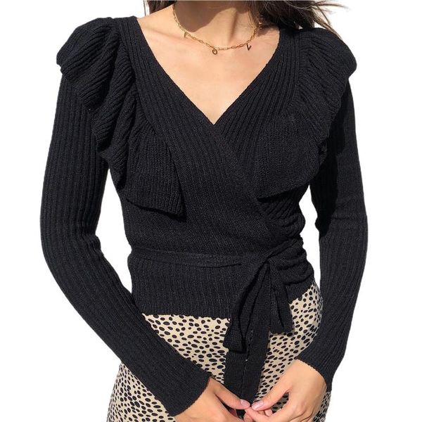 women's sweaters korean autumn winter vintage women 2021 slim knit sweater long-sleeved ruffles v-neck pullovers, White;black
women's sweaters korean autumn winter vintage women 2021 slim knit sweater long-sleeved ruffles v-neck pullovers, White;black