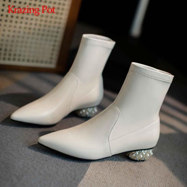 boots krazing pot large size real leather pearl decorations pointed toe med round heel slip on stretch classic colors ankle l28, Black
boots krazing pot large size real leather pearl decorations pointed toe med round heel slip on stretch classic colors ankle l28, Black