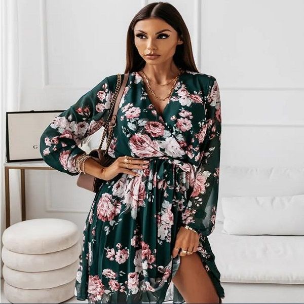 party dresses chiffon long sleeve floral print dress women 2022 autumn casual deep v neck green pleated office for robe femme, White;black
party dresses chiffon long sleeve floral print dress women 2022 autumn casual deep v neck green pleated office for robe femme, White;black
