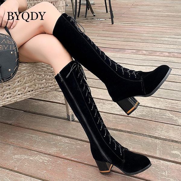 boots byqdy pointed toe knee-high lace-up zipper woman riding square heels college girls shoes plus size 46, Black
boots byqdy pointed toe knee-high lace-up zipper woman riding square heels college girls shoes plus size 46, Black