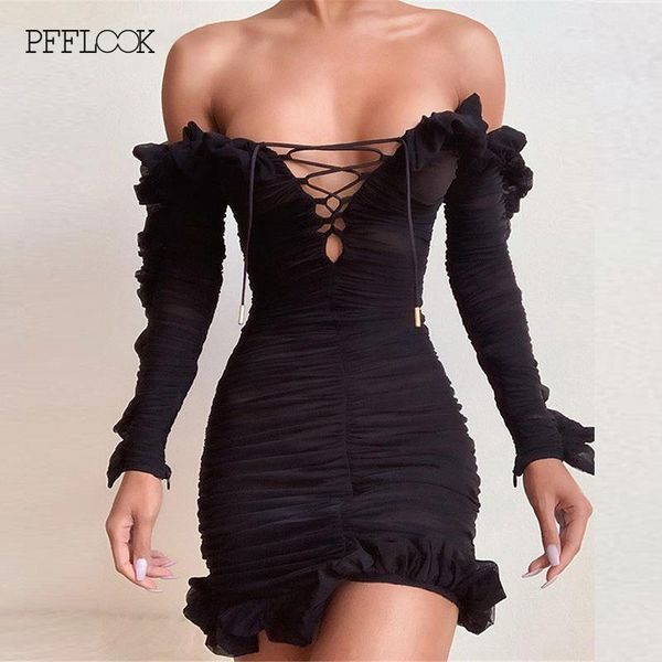 pfflook off shoulder hollow out dress women ruffle long sleeves high waist bodycon mesh mini robes solid backless vestidos, Black;gray
pfflook off shoulder hollow out dress women ruffle long sleeves high waist bodycon mesh mini robes solid backless vestidos, Black;gray