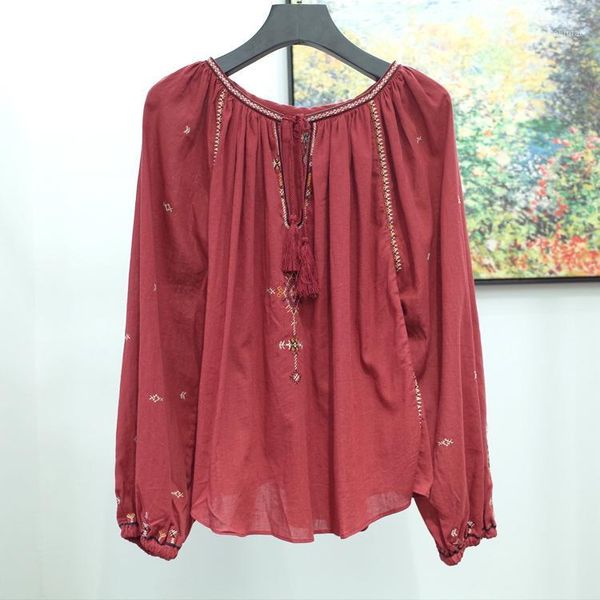 women shirt spring/summer 2020 new cotton shirt fashion casual vintage embroidery red round neck long sleeve, White
women shirt spring/summer 2020 new cotton shirt fashion casual vintage embroidery red round neck long sleeve, White