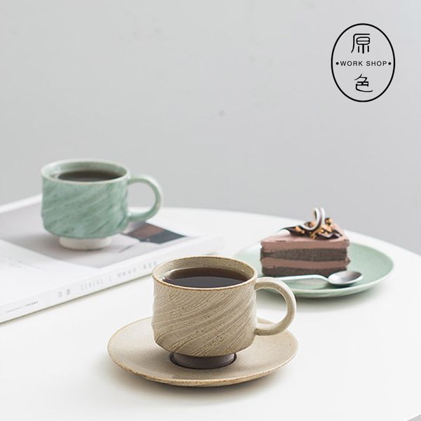 handmade coarse pottery coffee cup with dish set household ceramic mug couple's cups european style q0105
handmade coarse pottery coffee cup with dish set household ceramic mug couple's cups european style q0105
