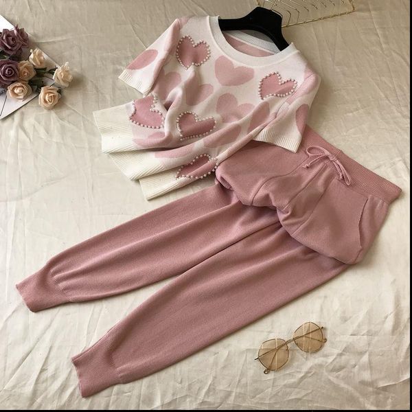 2021 beaded heart shape short sleeved sweater elastic waist pants women sweet 2pcs suit ladies summer autumn clothing set, Gray
2021 beaded heart shape short sleeved sweater elastic waist pants women sweet 2pcs suit ladies summer autumn clothing set, Gray
