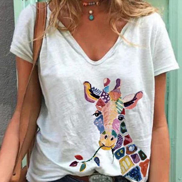 casual white color giraffe print women t shirt summer short sleeve v neck cartoon print loose
casual white color giraffe print women t shirt summer short sleeve v neck cartoon print loose