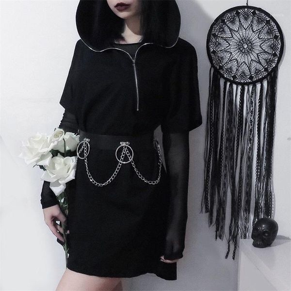 dark punk style short-sleeved female hooded mid-length loose irregular net red with the same lazy wind, Black
dark punk style short-sleeved female hooded mid-length loose irregular net red with the same lazy wind, Black