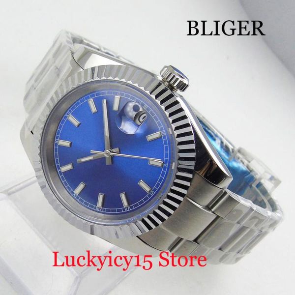 wristwatches bliger 40mm blue watch dial automatic men's auto date mental bracelet self winding, Slivery;brown
wristwatches bliger 40mm blue watch dial automatic men's auto date mental bracelet self winding, Slivery;brown