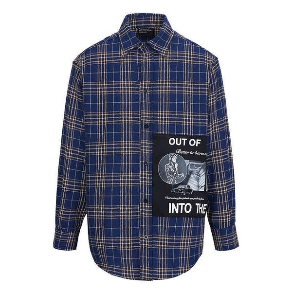 men's casual shirts /erd melancholy rich second generation patchwork printing checkered wool loose trend long sleeve shirt coat men, White;black 
men's casual shirts /erd melancholy rich second generation patchwork printing checkered wool loose trend long sleeve shirt coat men, White;black