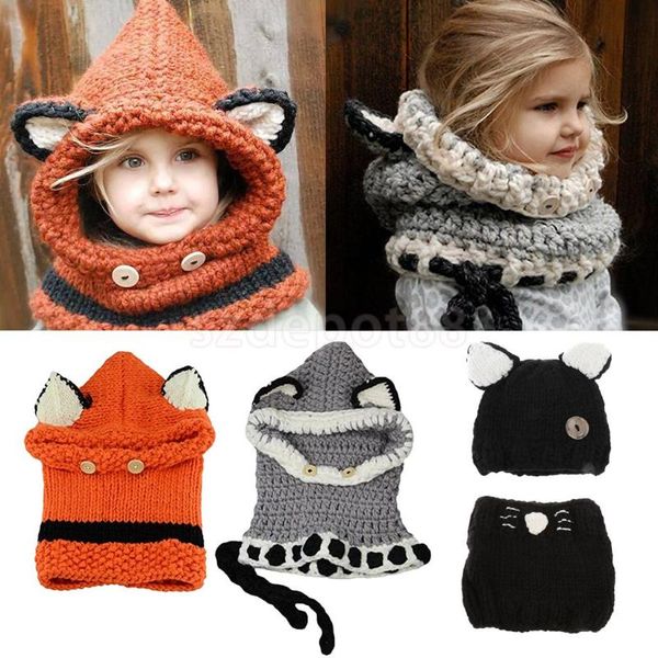 berets winter kids hat crochet knitted caps coif hood scarf earflap beanies black, Blue;gray
berets winter kids hat crochet knitted caps coif hood scarf earflap beanies black, Blue;gray