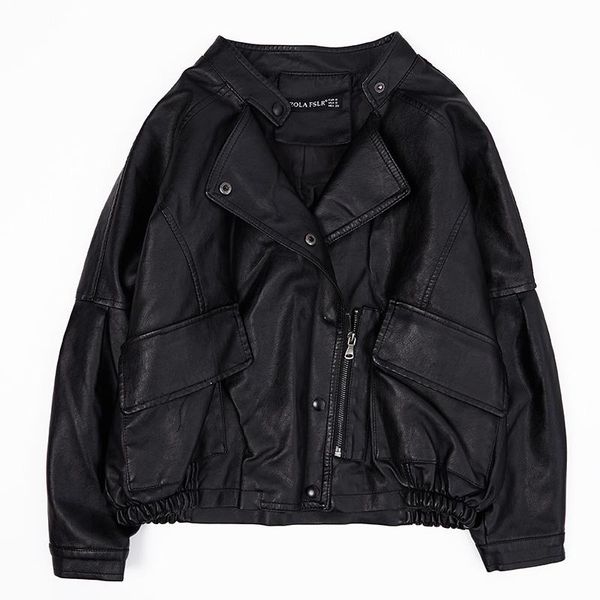 women's leather & faux 2021 autumn soft loose jacket women pu motorcycle zipper overcoat high street punk outerwear, Black
women's leather & faux 2021 autumn soft loose jacket women pu motorcycle zipper overcoat high street punk outerwear, Black