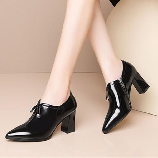women genuine leather high heels party wedding shoes woman square heels pumps female elegant shoes, Black
women genuine leather high heels party wedding shoes woman square heels pumps female elegant shoes, Black