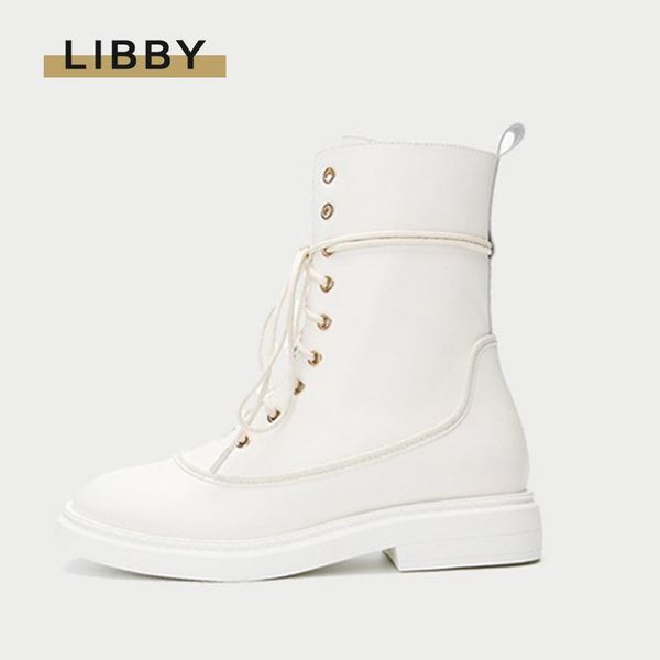 autumn and winter white british style handsome boots round toe women's motorcycle thick heel short lace up, Black
autumn and winter white british style handsome boots round toe women's motorcycle thick heel short lace up, Black