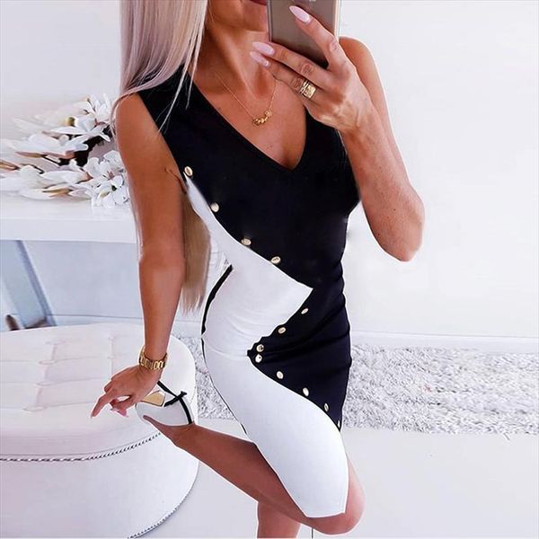 women elegant spilt dress patchwork slim pencil mini dress women v neck sleeveless ladies skinny mini bodycon dresses, Black;gray
women elegant spilt dress patchwork slim pencil mini dress women v neck sleeveless ladies skinny mini bodycon dresses, Black;gray