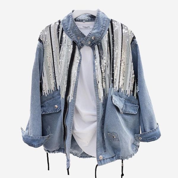 2020 new spring autumn denim coat for women korean style long sleeve sequin jean jacket casual loose standing collar outerwear, Black;brown
2020 new spring autumn denim coat for women korean style long sleeve sequin jean jacket casual loose standing collar outerwear, Black;brown