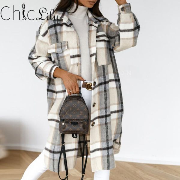 long sleeve button lapel casual warm plaid long coat oversize thick woolen blends female streetwear winter jacket, Black
long sleeve button lapel casual warm plaid long coat oversize thick woolen blends female streetwear winter jacket, Black