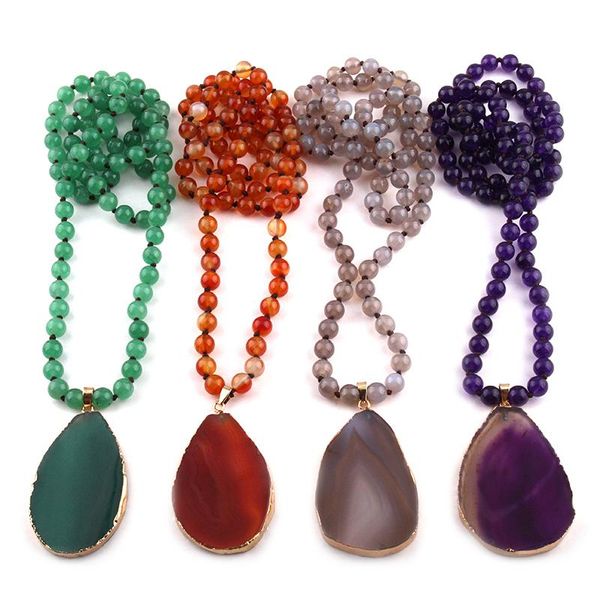 pendant necklaces fashion bohemian tribal jewelry 8mm stones long knotted stone agat drop, Silver
pendant necklaces fashion bohemian tribal jewelry 8mm stones long knotted stone agat drop, Silver
