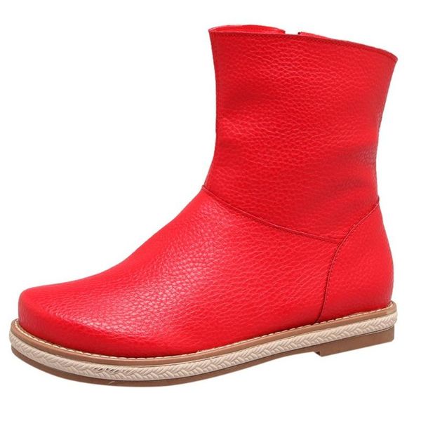 boots leather red autumn and winter women's slip on shoes solid color round head zipper flat short booties plus size 43, Black
boots leather red autumn and winter women's slip on shoes solid color round head zipper flat short booties plus size 43, Black