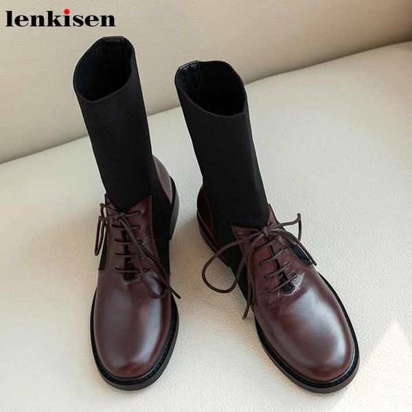 boots lenkisen preppy style cow leather knitting socks med heels round toe lace up women winter cozy fashion mid-calf l69, Black
boots lenkisen preppy style cow leather knitting socks med heels round toe lace up women winter cozy fashion mid-calf l69, Black