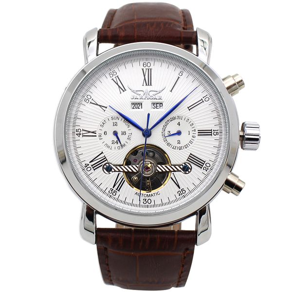 jaragar big dial complete calendar men's watch leather strap mechanical wristwatch male clock relojes hombre, Slivery;brown
jaragar big dial complete calendar men's watch leather strap mechanical wristwatch male clock relojes hombre, Slivery;brown