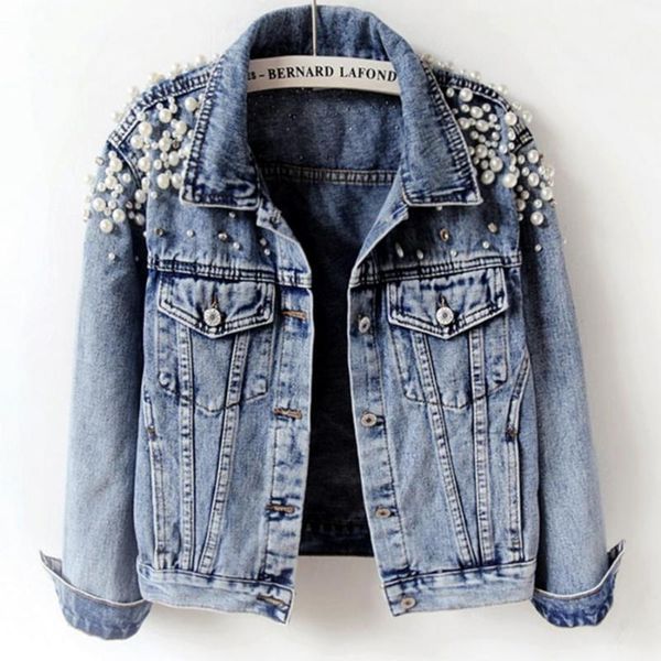 spring autumn fashion pearl short turn down collar denim jacket women long sleeve slim jeans jacket1, Black;brown
spring autumn fashion pearl short turn down collar denim jacket women long sleeve slim jeans jacket1, Black;brown