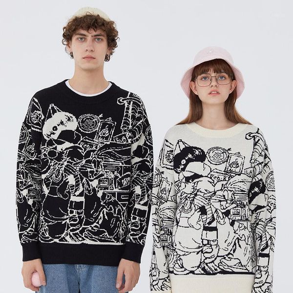 men streetwear knitted sweater hip hop harajuku vintage retro cartoon pullover 2021 autumn casual cotton sweater hipster black1, White;black
men streetwear knitted sweater hip hop harajuku vintage retro cartoon pullover 2021 autumn casual cotton sweater hipster black1, White;black