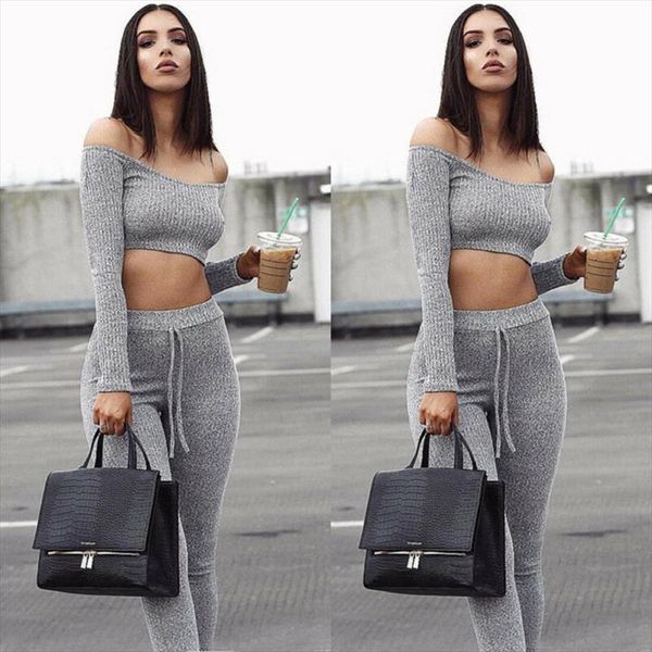2019 new fashion womens set off shoulder long sleeve crop lace up long pant solid color 2pcs casual slim early autumn, Gray
2019 new fashion womens set off shoulder long sleeve crop lace up long pant solid color 2pcs casual slim early autumn, Gray