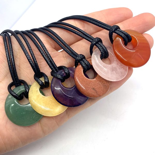 27mm lucky ring healing natural stone pendant agate lapsi pink crystal necklaces rope chain for women men, Silver
27mm lucky ring healing natural stone pendant agate lapsi pink crystal necklaces rope chain for women men, Silver
