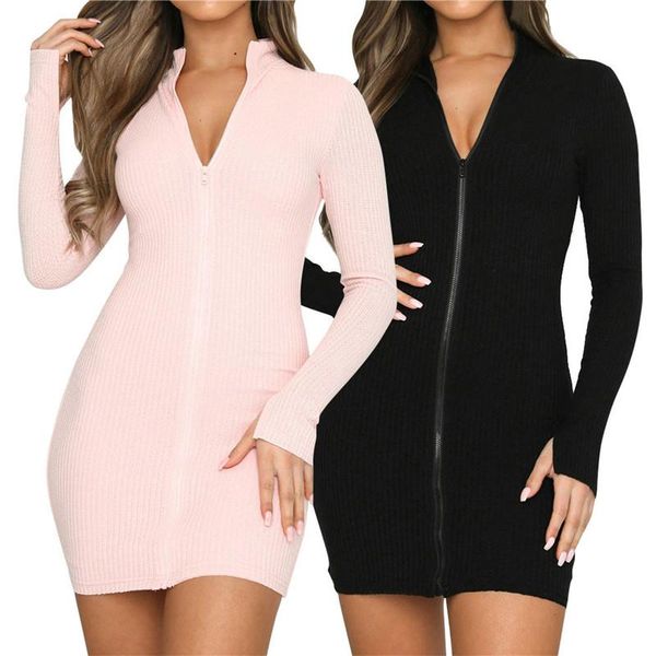 fashion front zipper female dresses long sleeves slim fit casual mini vestido pure color bodycon short mini dress femme clubwear, Black;gray
fashion front zipper female dresses long sleeves slim fit casual mini vestido pure color bodycon short mini dress femme clubwear, Black;gray