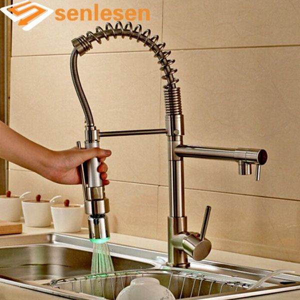 wholesale and retail brushed nickel kitchen faucet swivel spouts led sprayer deck mounted vessel sink mixer tap
wholesale and retail brushed nickel kitchen faucet swivel spouts led sprayer deck mounted vessel sink mixer tap