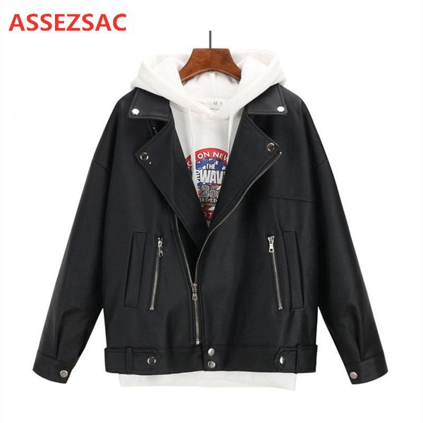 assezsac 2020 women autumn new winter leather jacket cool oversized loose boyfriend korean style female faux coat outwear black, Black;brown
assezsac 2020 women autumn new winter leather jacket cool oversized loose boyfriend korean style female faux coat outwear black, Black;brown