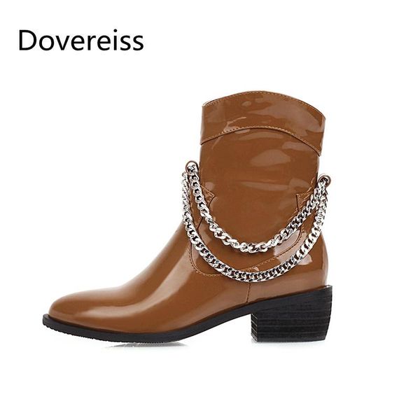 dovereiss fashion women's shoes winter new elegan zipper metal chain concise yellow mature short boots chunky heels 33-46, Black
dovereiss fashion women's shoes winter new elegan zipper metal chain concise yellow mature short boots chunky heels 33-46, Black
