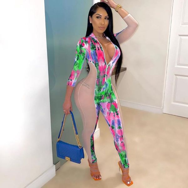 women's jumpsuits & rompers tie dyeing mesh spliced patchwork women overalls long sleeve zippered slim fit sport suit female s-2xl, Black;white
women's jumpsuits & rompers tie dyeing mesh spliced patchwork women overalls long sleeve zippered slim fit sport suit female s-2xl, Black;white