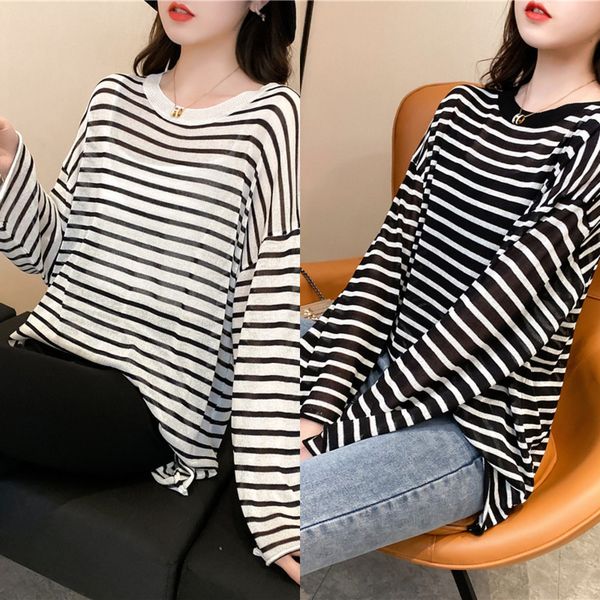 ice and hemp stripe smock new large size loose knit long sleeve sun proof hong kong style shirt shirt thin style idnfa, White;black
ice and hemp stripe smock new large size loose knit long sleeve sun proof hong kong style shirt shirt thin style idnfa, White;black