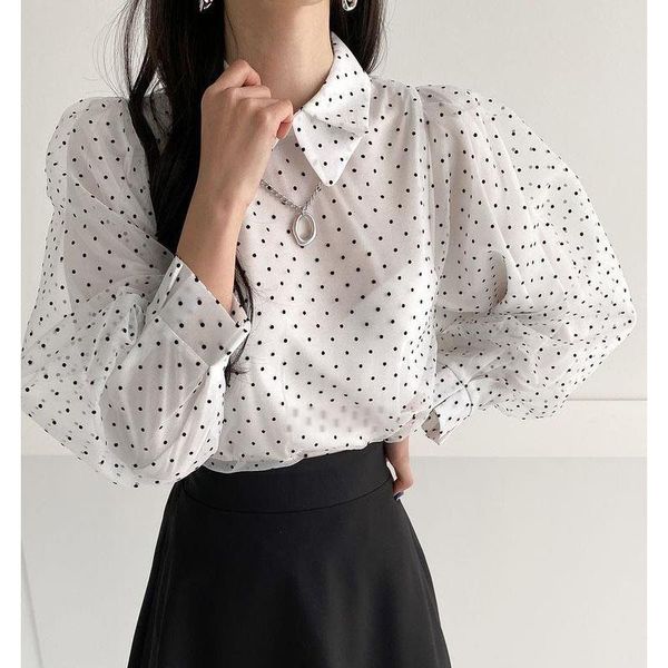 women polka dot retro blouse lady early autumn modern mesh shirt vogue see-through loose elegant puff sleeve high street, White
women polka dot retro blouse lady early autumn modern mesh shirt vogue see-through loose elegant puff sleeve high street, White