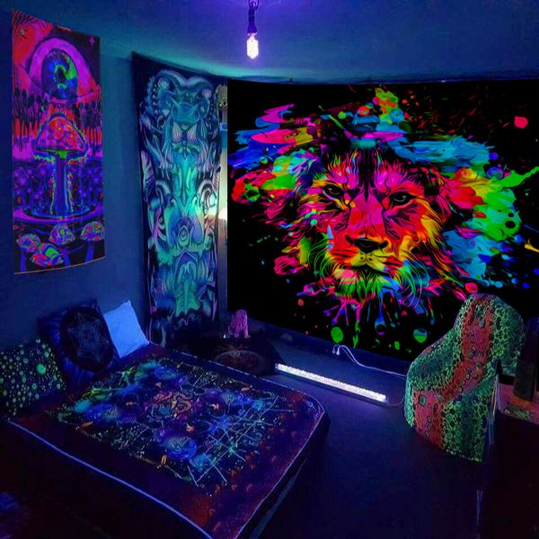 2022 new uv irradiation fluorescent tapestry psychedelic starry night sky lion skull hanging cloth wall art decor home decoration background
2022 new uv irradiation fluorescent tapestry psychedelic starry night sky lion skull hanging cloth wall art decor home decoration background
